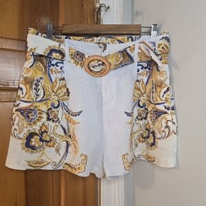 Joie High Waist Linen Floral Print Shorts - White & Yellow Sz L